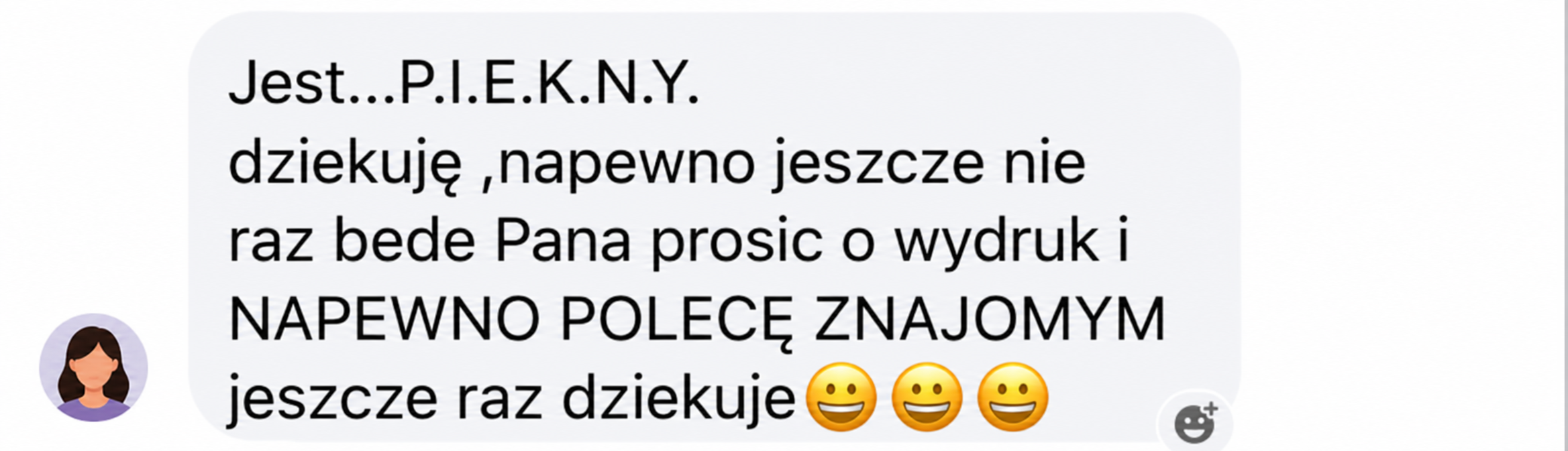 Wiadomość od klienta z podziękowaniem za figurkę